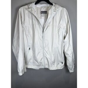 Columbia Windbreaker Jacket Womens L Cream Full Zip Hoodie